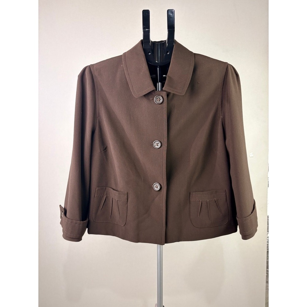 Signature by Larry Levine Brown Cropped Button Up Jacket Blazer Women Size 14